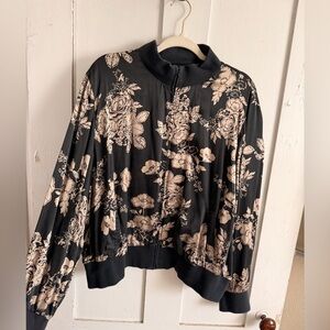 Black and Cream Floral Bomber Jacket